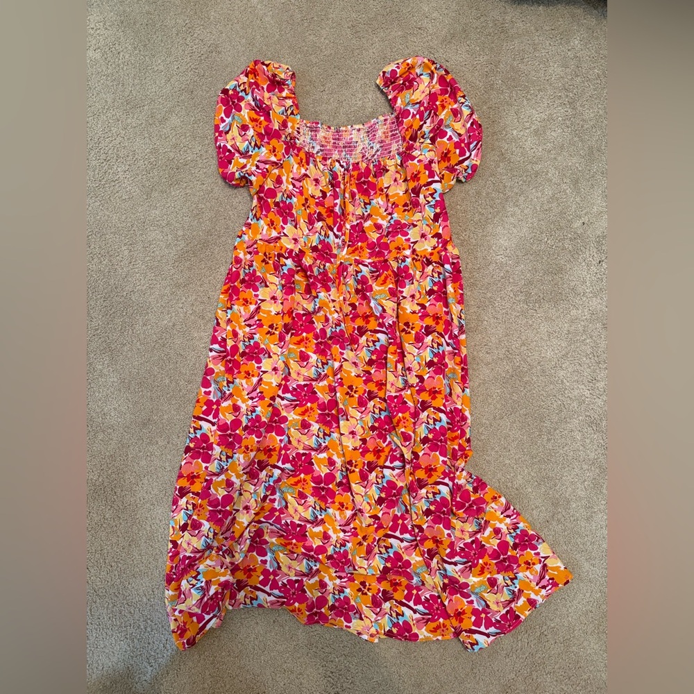 SHEIN Pink and Orange Ruffled Tiered Maxi Dress